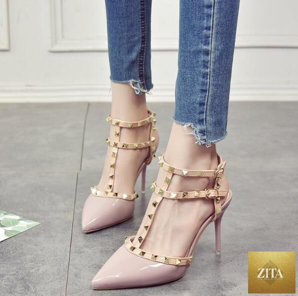 Stevvex women's summer high heels, pointed toe strappy sandals with adjustable strap, luxury closed-toe heels for women.