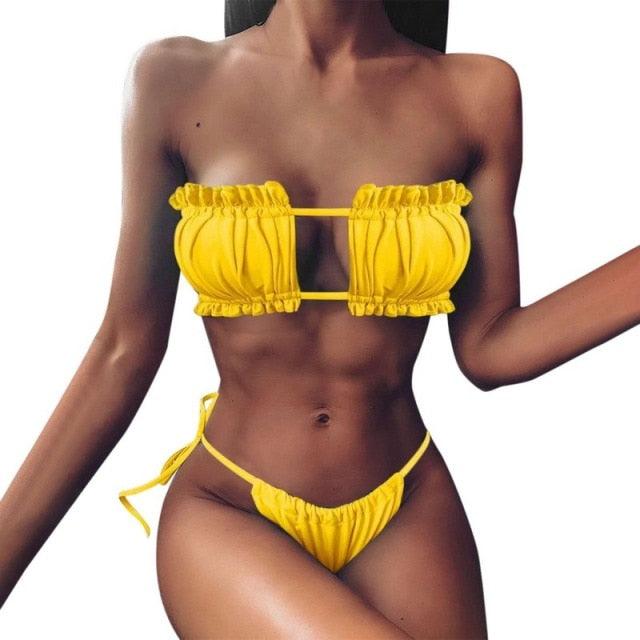 Women Luxury Leopard High Waist Bikini Swimsuit Women's Push Up Bra Tie Side Cutout Bikini Set High Cut Padded Solid Bating Suit Swimwear Female Bikini Set Bathing Suit