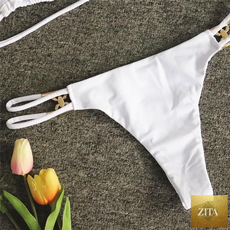 Luxury purple crystal diamond bikini set for women, halter style with rhinestones, low waist, tie side, two-piece swimwear by Stevvex.