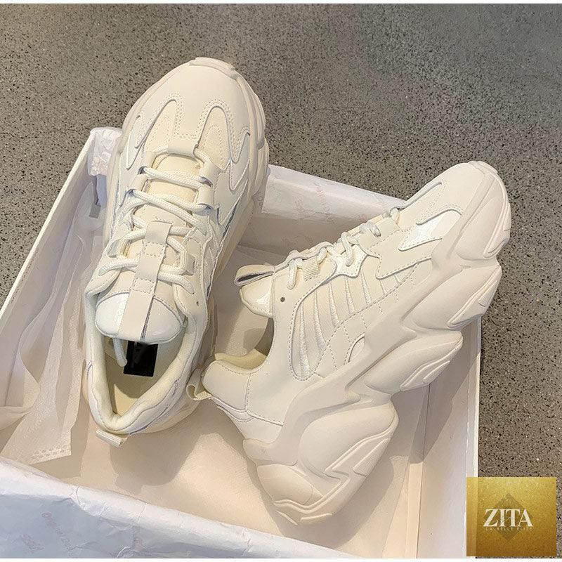 Elegant women's Stevvex sneakers with lace-up design, thick platform, leather upper, ideal for casual walking and everyday style.