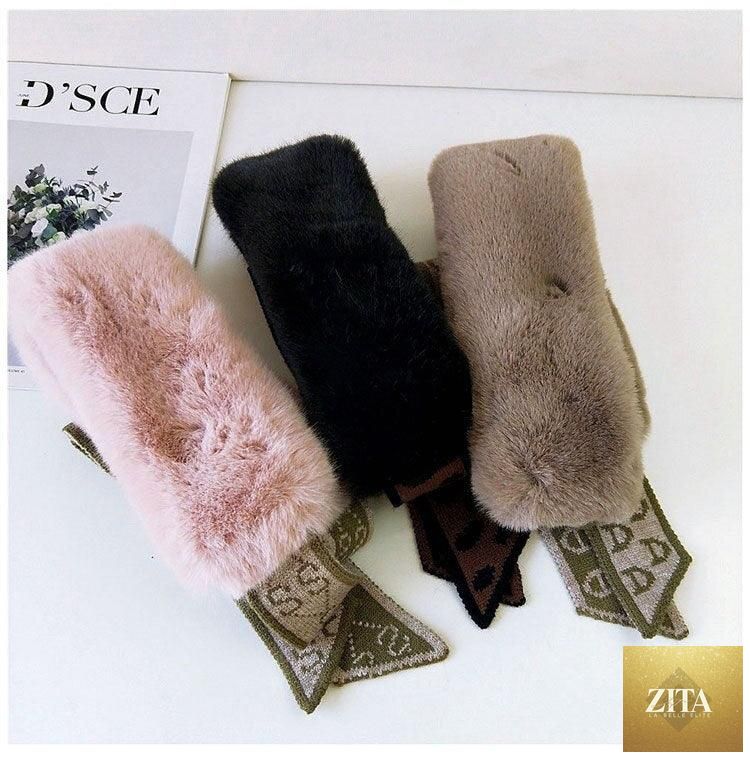 Stevvex faux fur crochet knitted neck warmer and head wrap for women, lightweight, elastic, and stylish for autumn and winter.