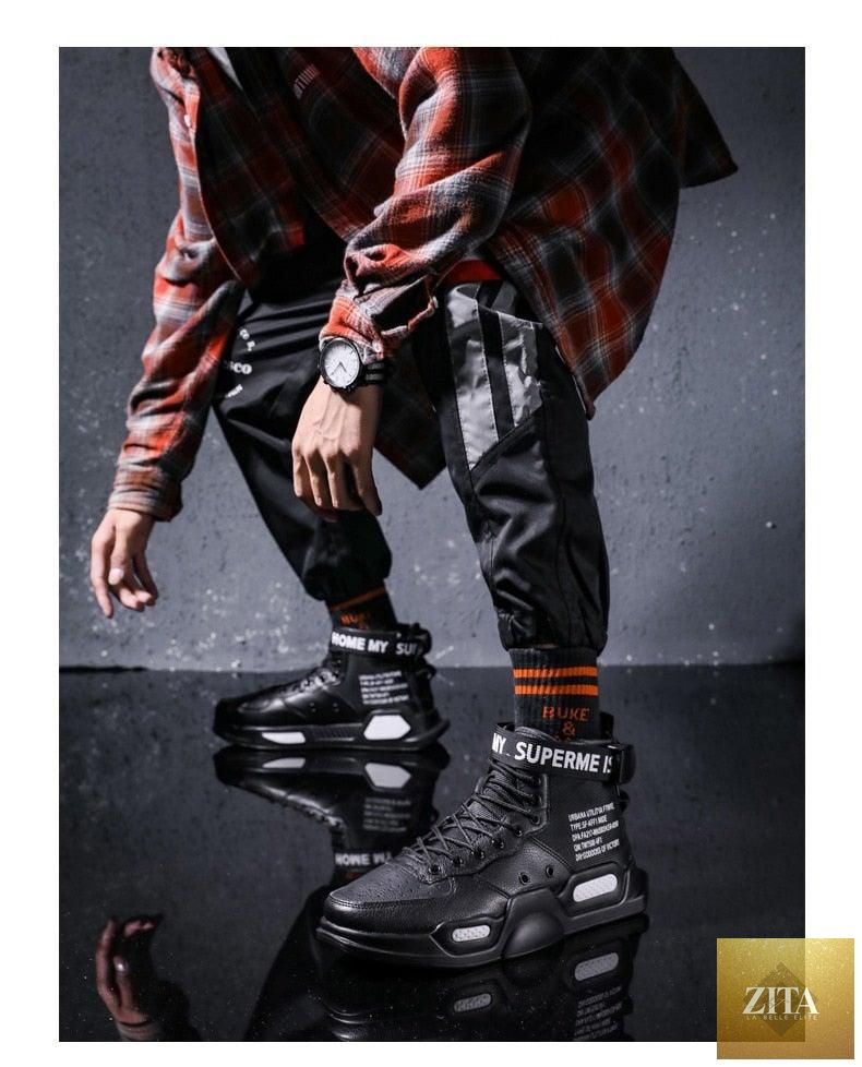 Stevvex men's high top red sneakers featuring breathable lightweight design, casual hip hop style, ideal for sports and fashion.