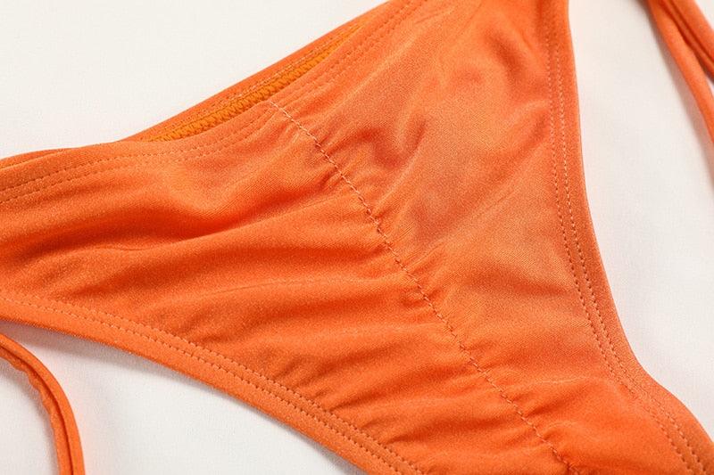 Luxury Stevvex summer bikini set with ribbed fabric, self-tie triangle top and charming matching bottoms for women’s beach swimsuit.