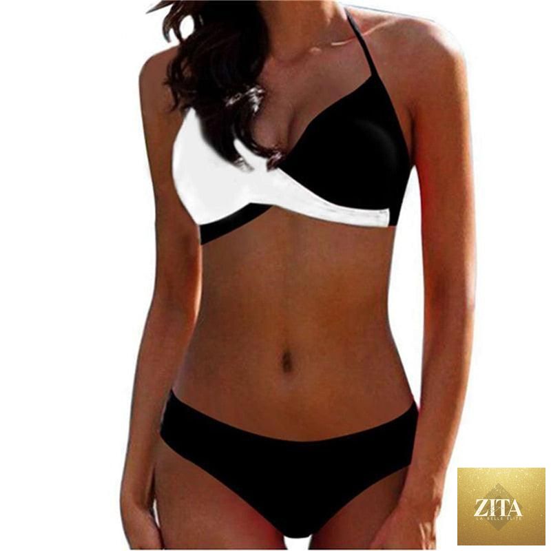 Stevvex bikini pad push-up swimsuit for women, two-piece halter bandage bikini set with beachwear style and supportive design.