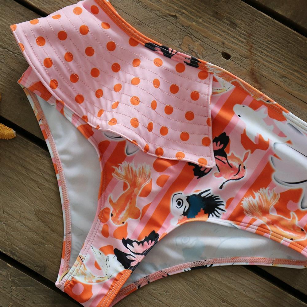 Stevvex two-piece women's push-up padded bikini set with ruffles, bandage design, low rise swimwear for beach and pool.