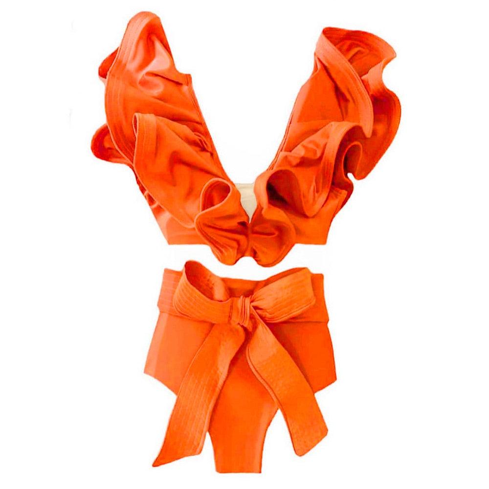 Stevvex two-piece women’s push-up padded bikini set with ruffles, bandage style, low-rise swimwear, perfect for beachwear.