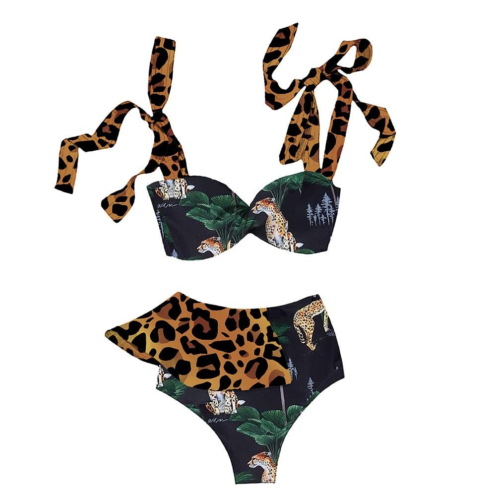 Stevvex two-piece women's push-up padded bikini set with ruffles, bandage style, low rise, perfect for beachwear and swimming.