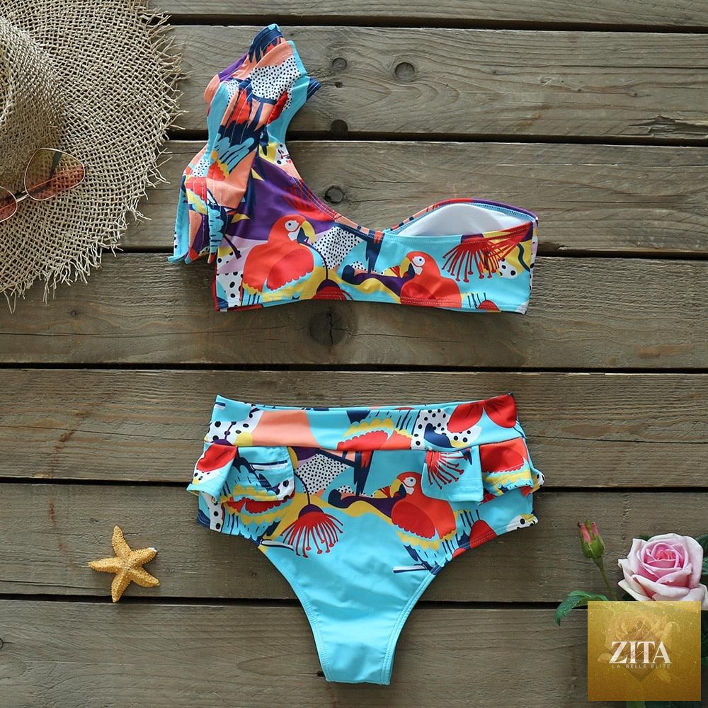 Stevvex two-piece women's push-up padded bikini set with ruffles, bandage design, low-rise swimwear, perfect for beachwear.