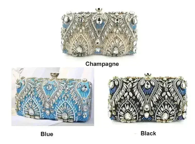 Femstylo diamond rhinestone clutch handbag with sparkling evening minaudière design, perfect for elegant events.