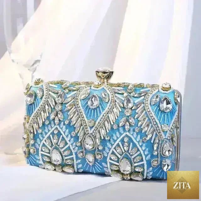 Femstylo diamond rhinestone clutch handbag, luxury evening minaudière with sparkling embellishments, elegant accessory for special occasions.