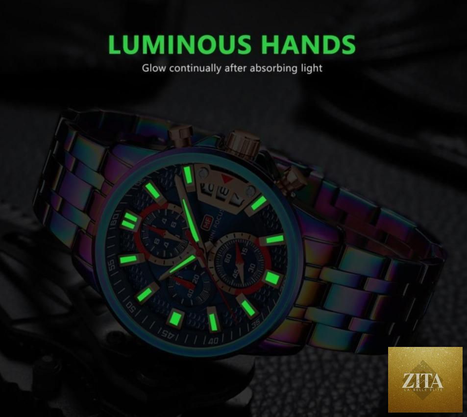 Stevvex men's quartz waterproof luxury wristwatch with colorful dial, stainless steel band, and elegant analog design.