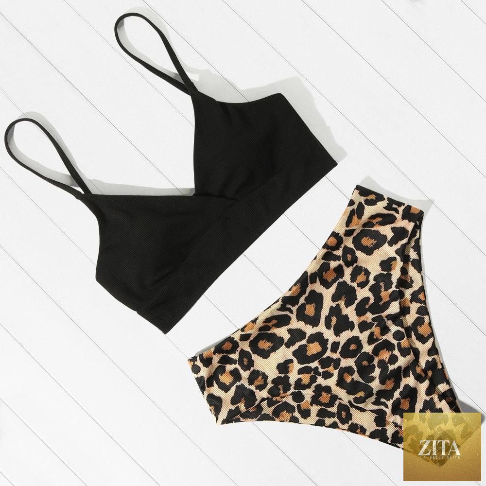 Women leopard print bikini by Stevvex, one shoulder swimsuit with high waist bottoms, push-up design, perfect for summer beachwear.