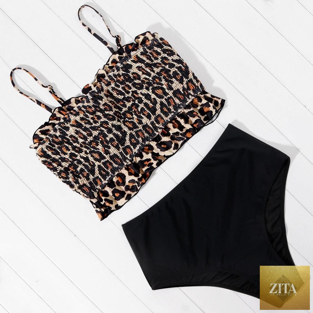 Women Leopard Print Swimsuit by Stevvex, one shoulder bikini with high waist bottoms, push-up top, perfect for summer beachwear.