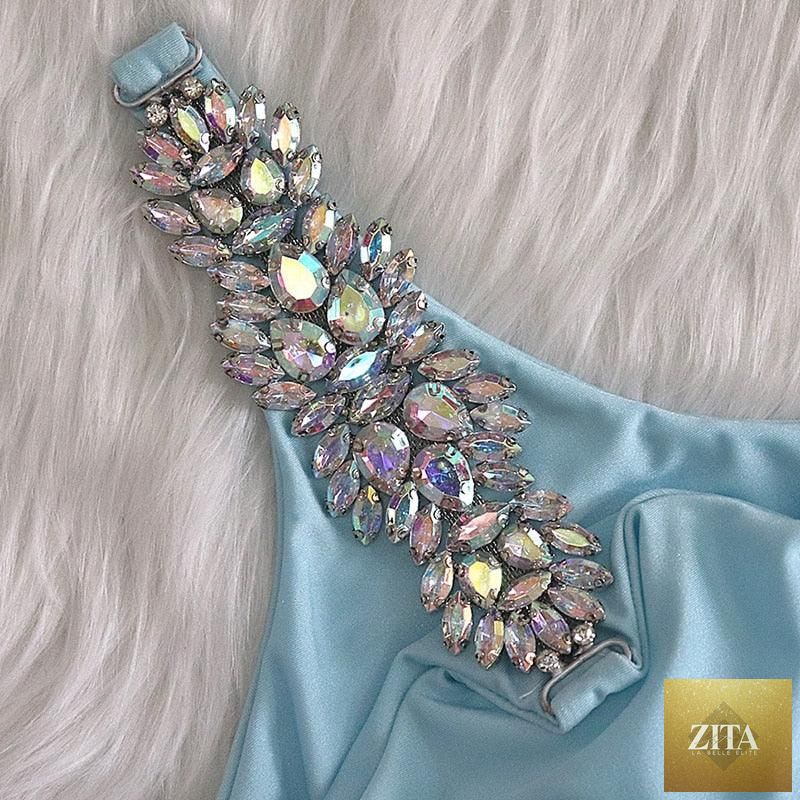 Luxury purple crystal diamond bikini set for women, halter style with rhinestones, low waist, tie side bikini swimwear by Stevvex.