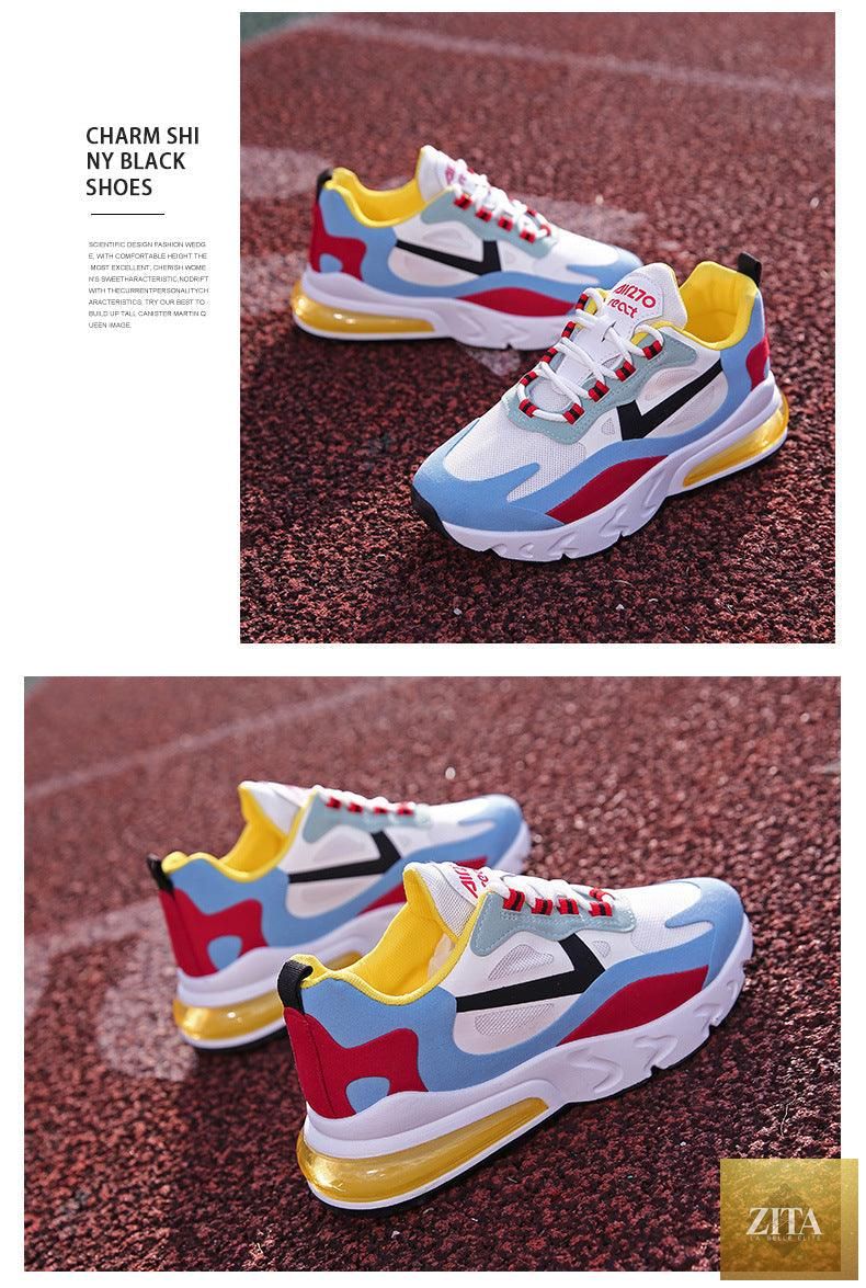 Women Stevvex colorful casual sneakers with flat thick sole, lightweight air cushion, breathable design, ideal for walking and running.