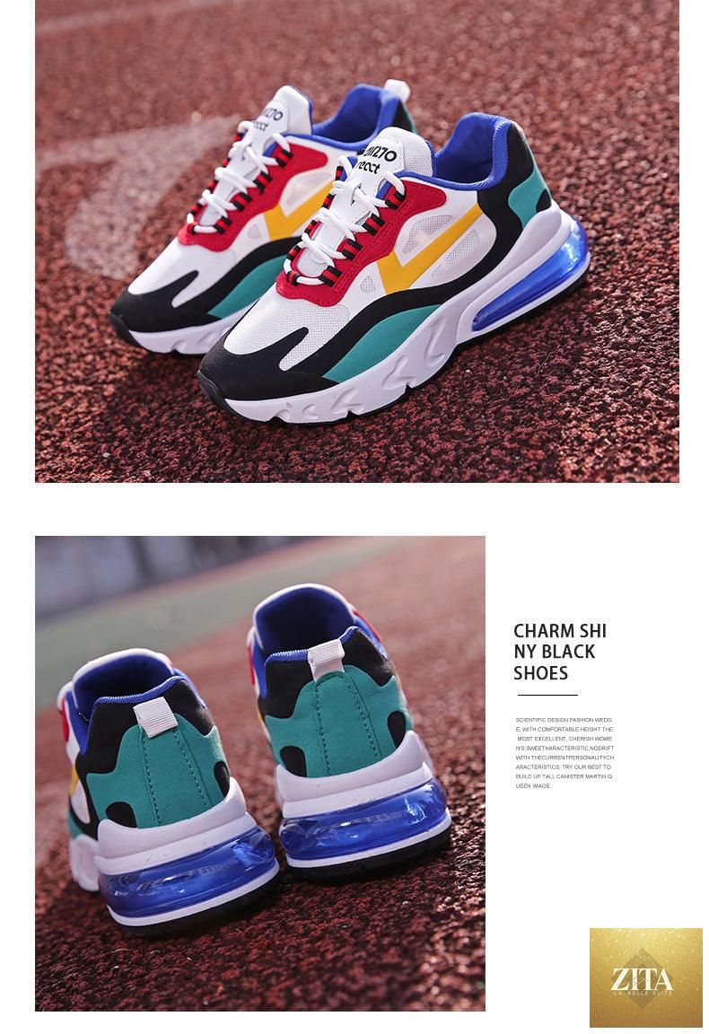 Women Stevvex colorful casual sneakers with flat thick sole, lightweight air cushion, breathable sport design, ideal for walking and running.