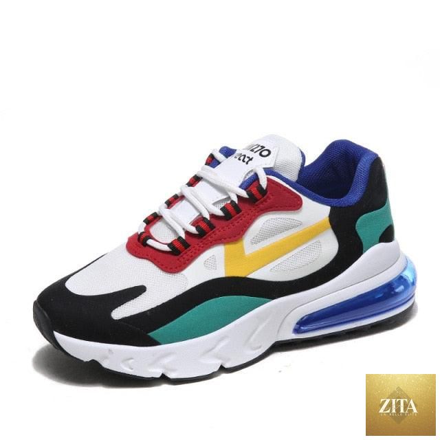 Women Stevvex colorful casual sneakers with flat thick soles, breathable air cushion for walking, running, and sporty fitness.