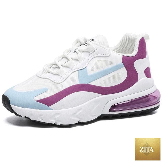 Women Stevvex colorful casual sneakers with flat thick sole, lightweight design, breathable air cushion for walking and running.