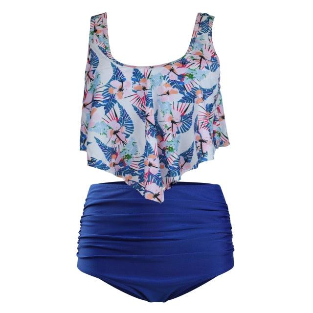 Women High Waist Bikini Plus Size Swimwear Summer Swimsuit Beach Bathing Suit Ruffle Bikini Floral Printed Ruffle High Waist Bikini Set Women's Tummy Control Bathing Suit Swimsuit Flounce Peplum