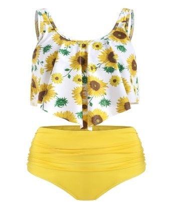 Women High Waist Bikini Plus Size Swimwear Summer Swimsuit Beach Bathing Suit Ruffle Bikini Floral Printed Ruffle High Waist Bikini Set Women's Tummy Control Bathing Suit Swimsuit Flounce Peplum