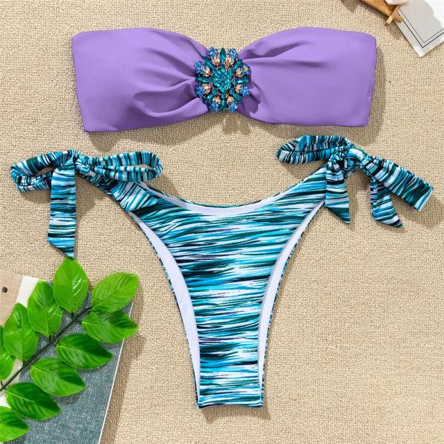 Shiny Rhinestone Strapless Bikini Female Women 2PCS Shiny Diamond Bikini Set Bra Swimsuit Bathing Suit Swimsuit Women Swimwear Two-pieces Luxury Bikini Set Bather Bathing Suit Swimwear