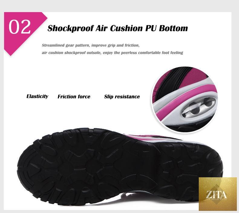 Women’s Stevvex running athletic sneakers with air cushion, breathable mesh, lace-up design, high platform, suitable for walking and gym.