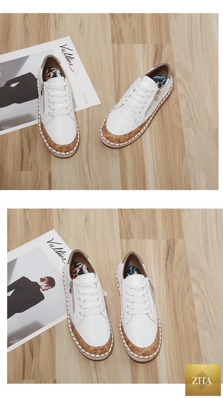 White women's casual sneakers by Stevvex with colorful flower print, lace-up design, ideal for summer walking and casual wear.