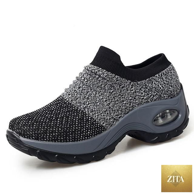 Women's casual chunky platform sneakers by Stevvex featuring mesh knit design, slip-on style, air cushion sole, and comfortable fit.