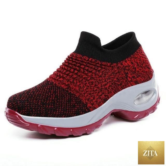 Women's casual chunky platform sneakers by Stevvex with mesh upper, air cushion sole, slip-on design, and comfortable knit style.