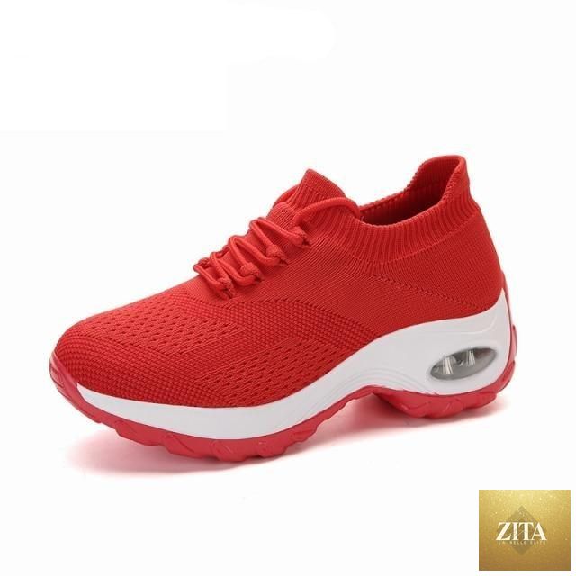 Women's Stevvex chunky platform sneakers with mesh upper, air cushion sole, slip-on design, and comfortable casual walking style.