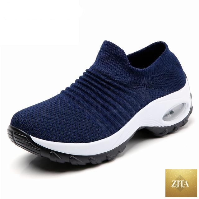 Women's casual chunky platform sneakers by Stevvex featuring mesh upper, air cushion sole, slip-on design, and comfortable walking fit.