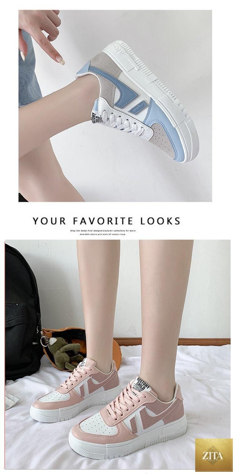 White Stevvex women's casual sneakers with lace-up design, breathable vulcanized sole, round head, and platform for comfortable walking.