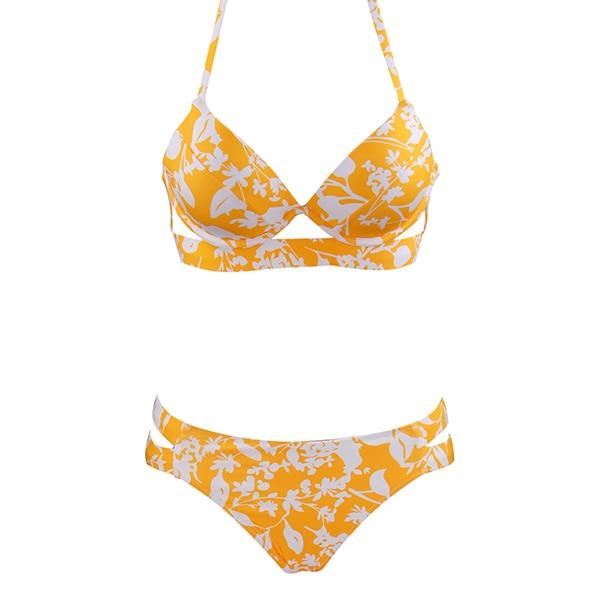 Leopard print women’s strapless bikini set with halter top and low-rise bottoms, soft bandage swimwear by Stevvex.