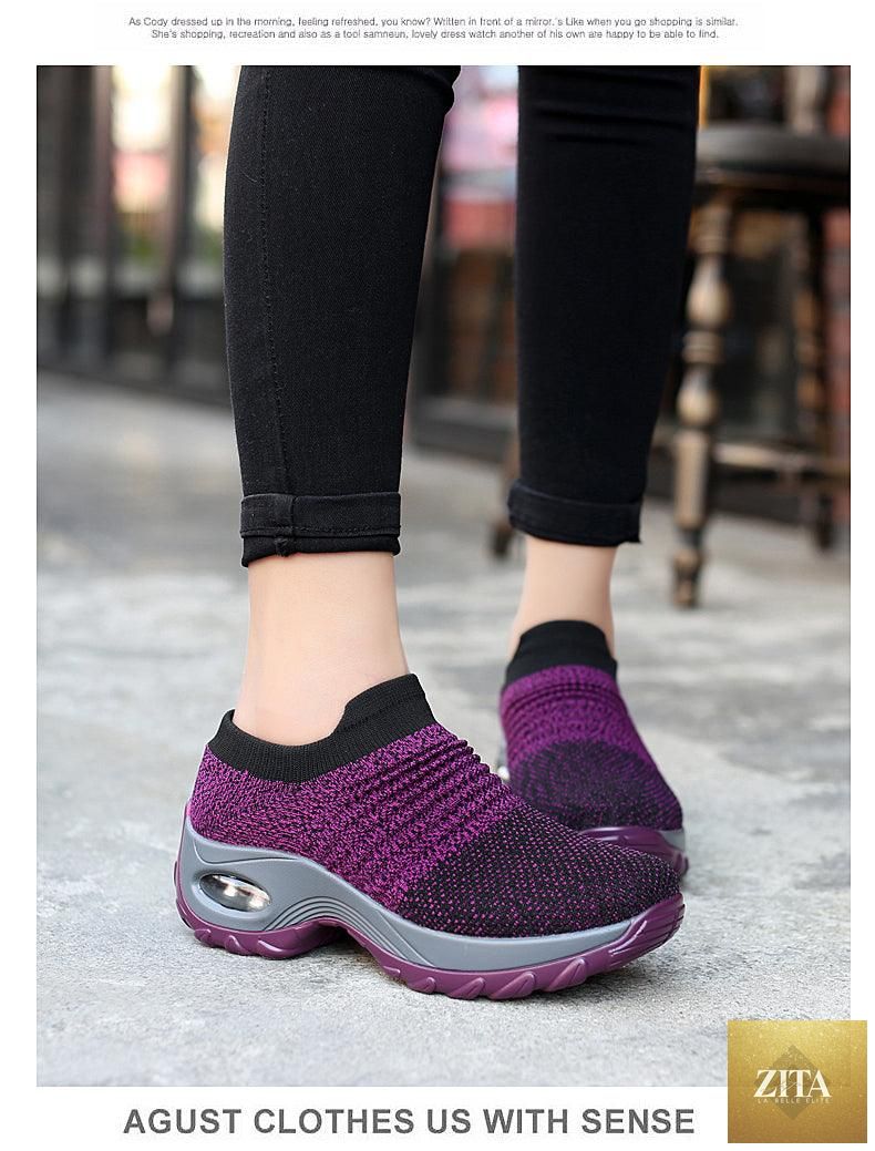 Stevvex women's casual chunky sneakers with platform, mesh knit design, slip-on style, air cushion sole, comfortable walking shoes