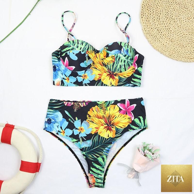 Stevvex luxury women’s black high waist bikini set with push-up top, two-piece bandage swimsuit for beach and swimming.