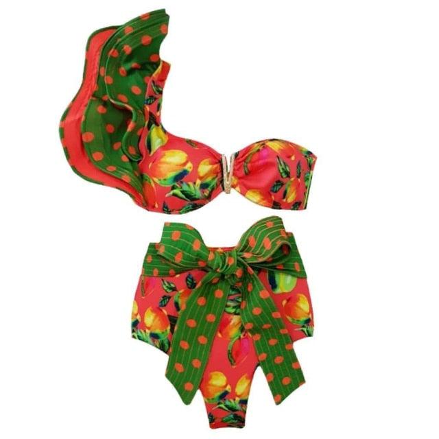 Stevvex two-piece women's push-up padded bikini set with ruffles, bandage style, low-rise swimwear for beach and swimwear fashion.