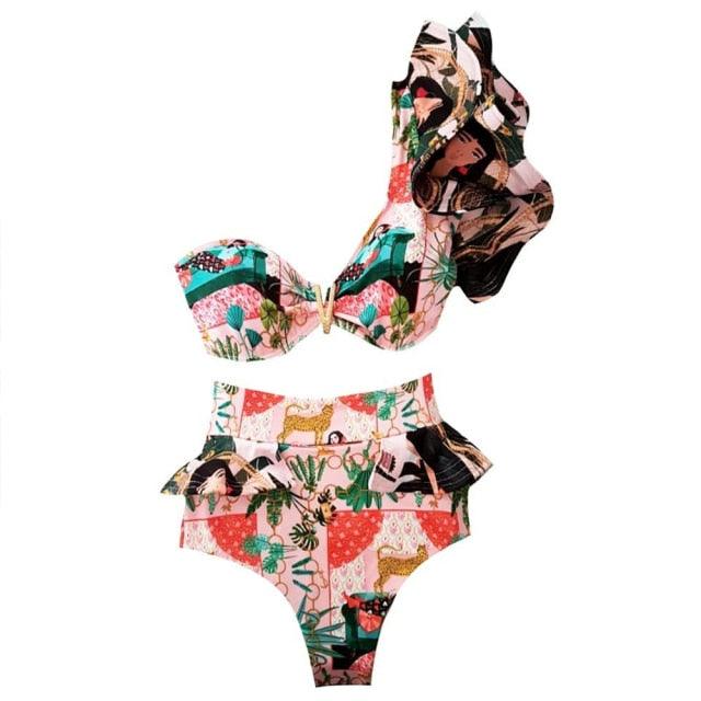 Stevvex two-piece women's push-up padded bikini set with ruffles, low-rise bandage swimwear, ideal for beachwear and swimming.