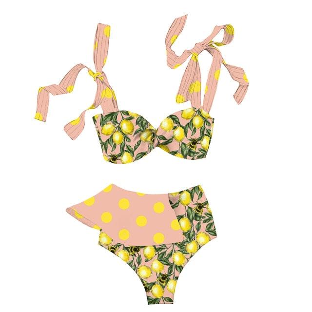 Stevvex two-piece women’s push-up padded bikini set with ruffles, low-rise bandage swimsuit, perfect for beachwear and swimming.