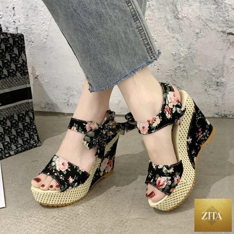 Stevvex women's high-heeled summer sandals with bowknot, ankle strap, lace-up design, platform, and slingback style.