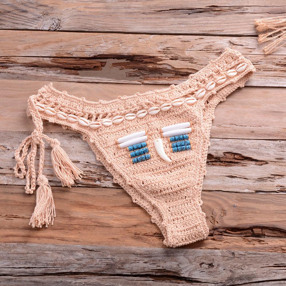 Vintage Blue Bikinis 2 Piece Halter Bikini Set Women High Waist Sequin Swimsuit Set Handmade Crochet High Quality Swimsuit Women Push Up Swimwear Knitted Beach Wear Bathing Suit