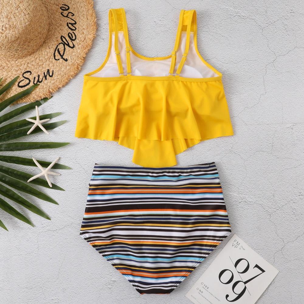 Women High Waist Bikini Plus Size Swimwear Summer Swimsuit Beach Bathing Suit Ruffle Bikini Floral Printed Ruffle High Waist Bikini Set Women's Tummy Control Bathing Suit Swimsuit Flounce Peplum