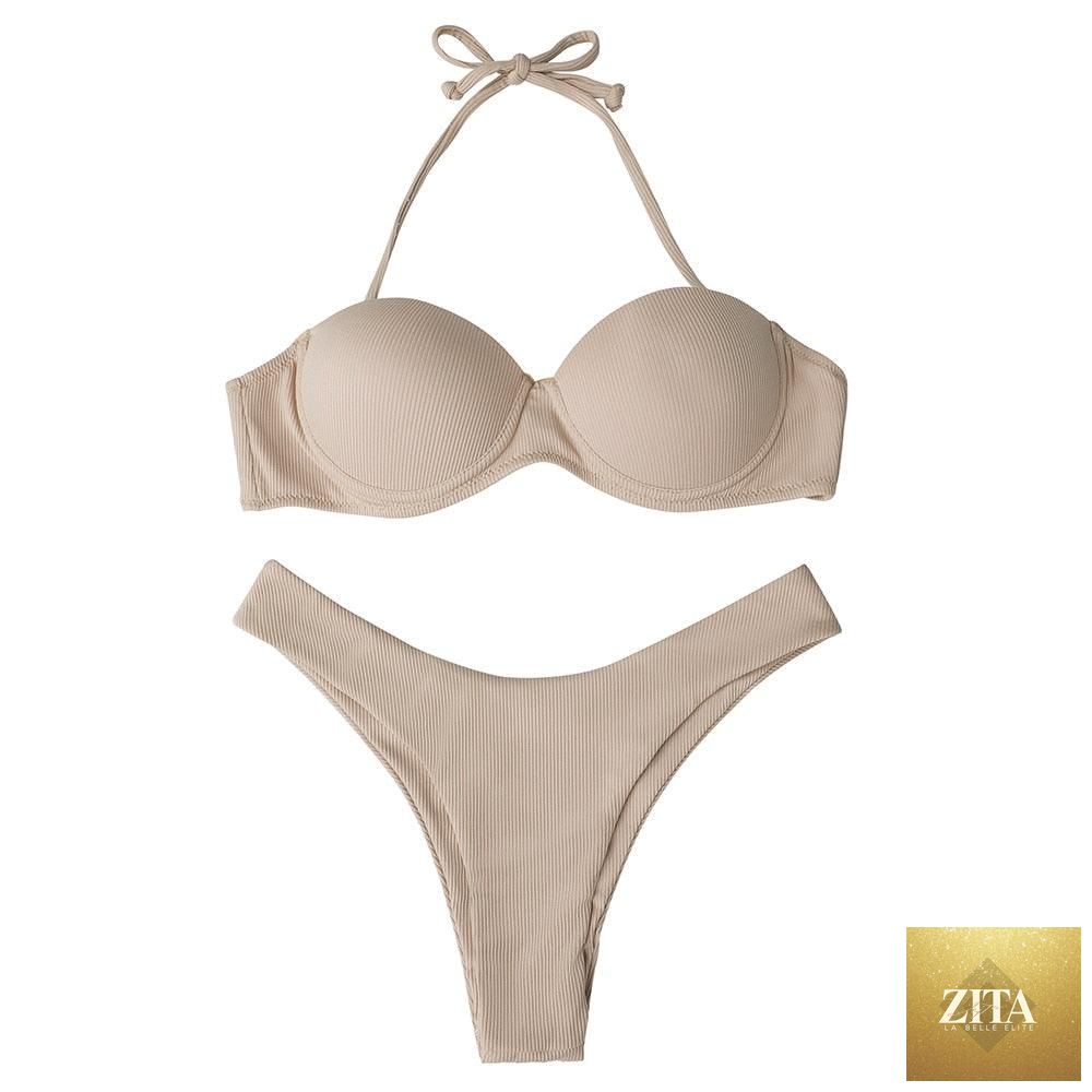 Stevvex leopard bikini set for women, halter triangle top and cheeky bottoms, perfect for summer beachwear and swimming.