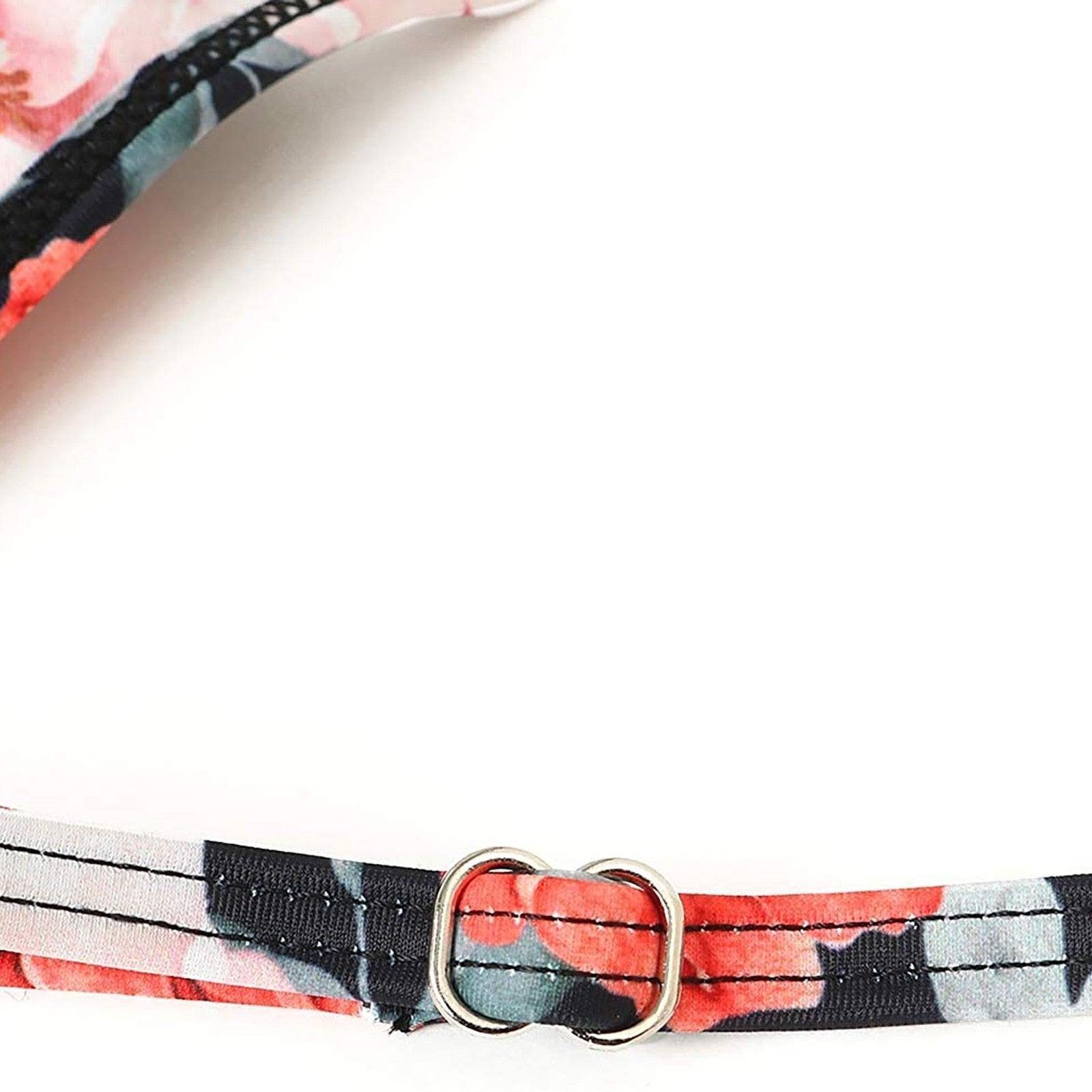 Stevvex modern floral bikini set with high waist, crisscross design, string ties, and colorful flower print for women’s summer swimwear