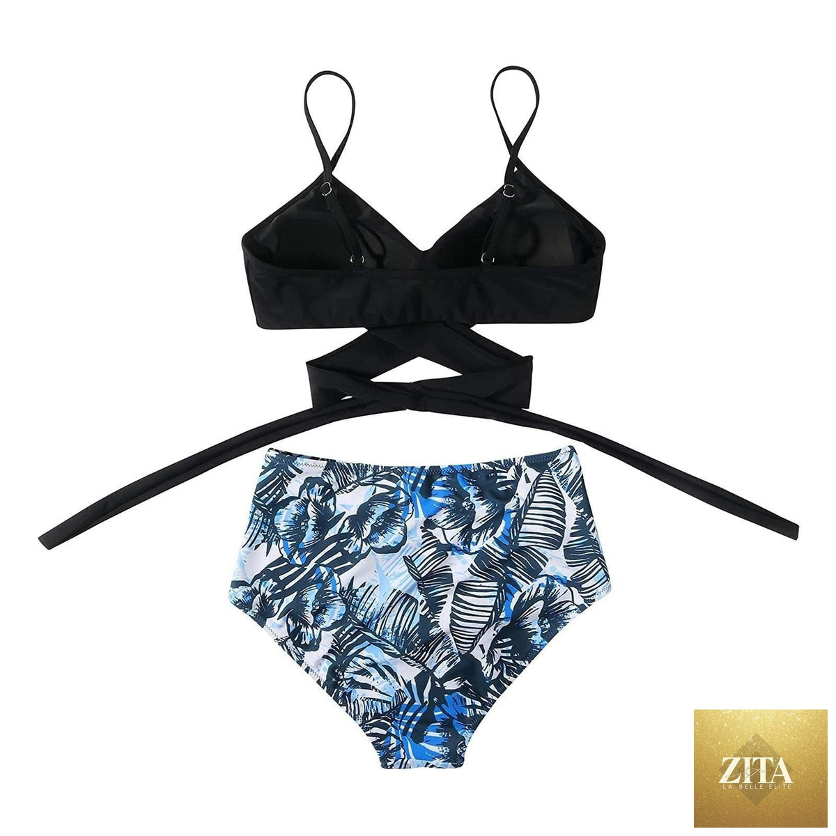 Stevvex modern floral bikini set for women featuring high waist, crisscross design, string ties, and colorful flower print.