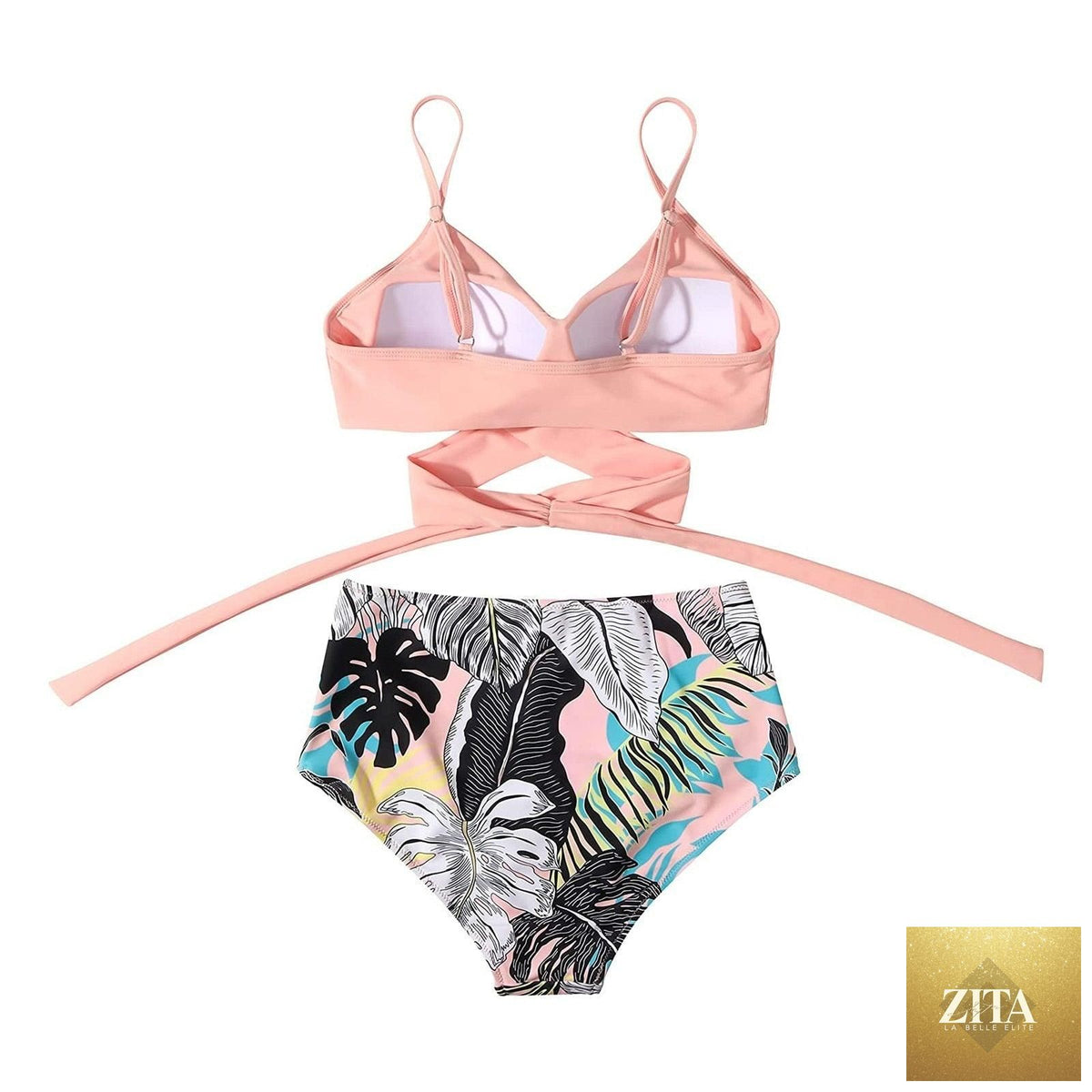 Stevvex modern floral bikini set for women with high waist, crisscross top, and matching floral shorts for summer swimming.