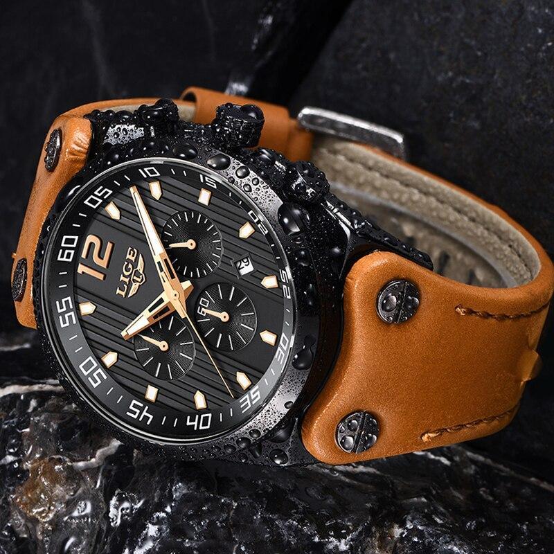 Men's Waterproof Watch With Leather Belts, Chronometers And Day Display Fluorescent Pointers Excellent Gift Unique Design