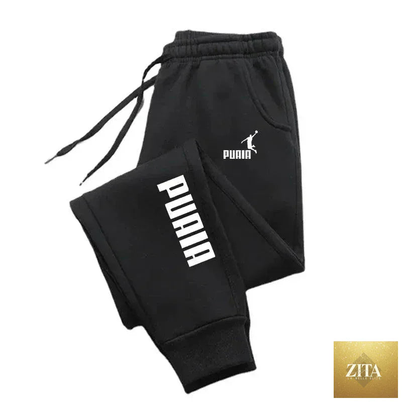 Mandotos men's autumn/winter sport jogging trousers with PUAIA print, loose fit, solid color, streetwear style, fitness clothing