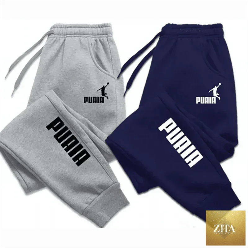 Mandotos PUAIA Print men's jogger pants in solid color, perfect for autumn and winter, featuring a loose fit and streetwear style.