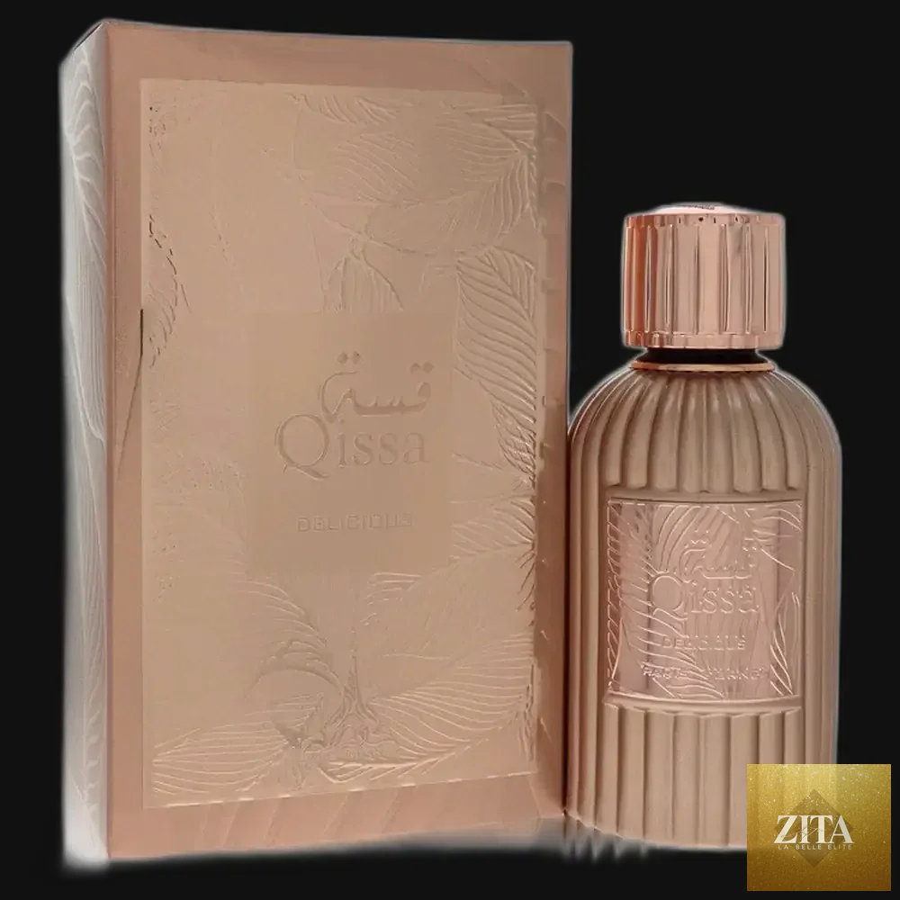 Qissa Delicious perfume for women by Gamer Scents, 3.4 oz eau de parfum spray featuring elegant glass bottle and floral scent.