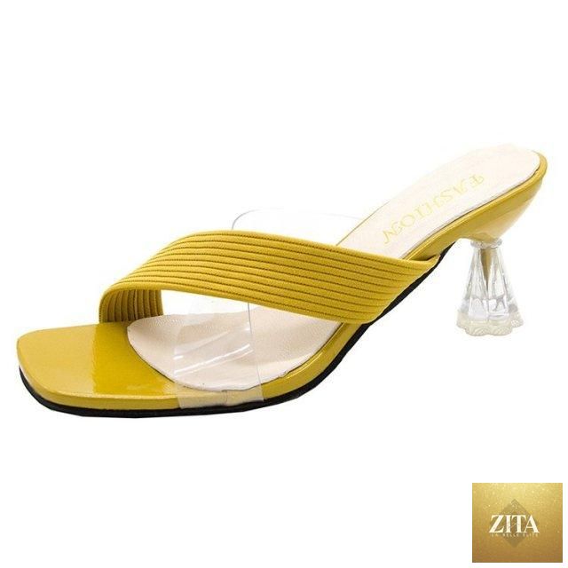 Stevvex Queen Fashion PU sandals for women with transparent knit design, pointed toe, high heels, suitable for party or outdoor wear.